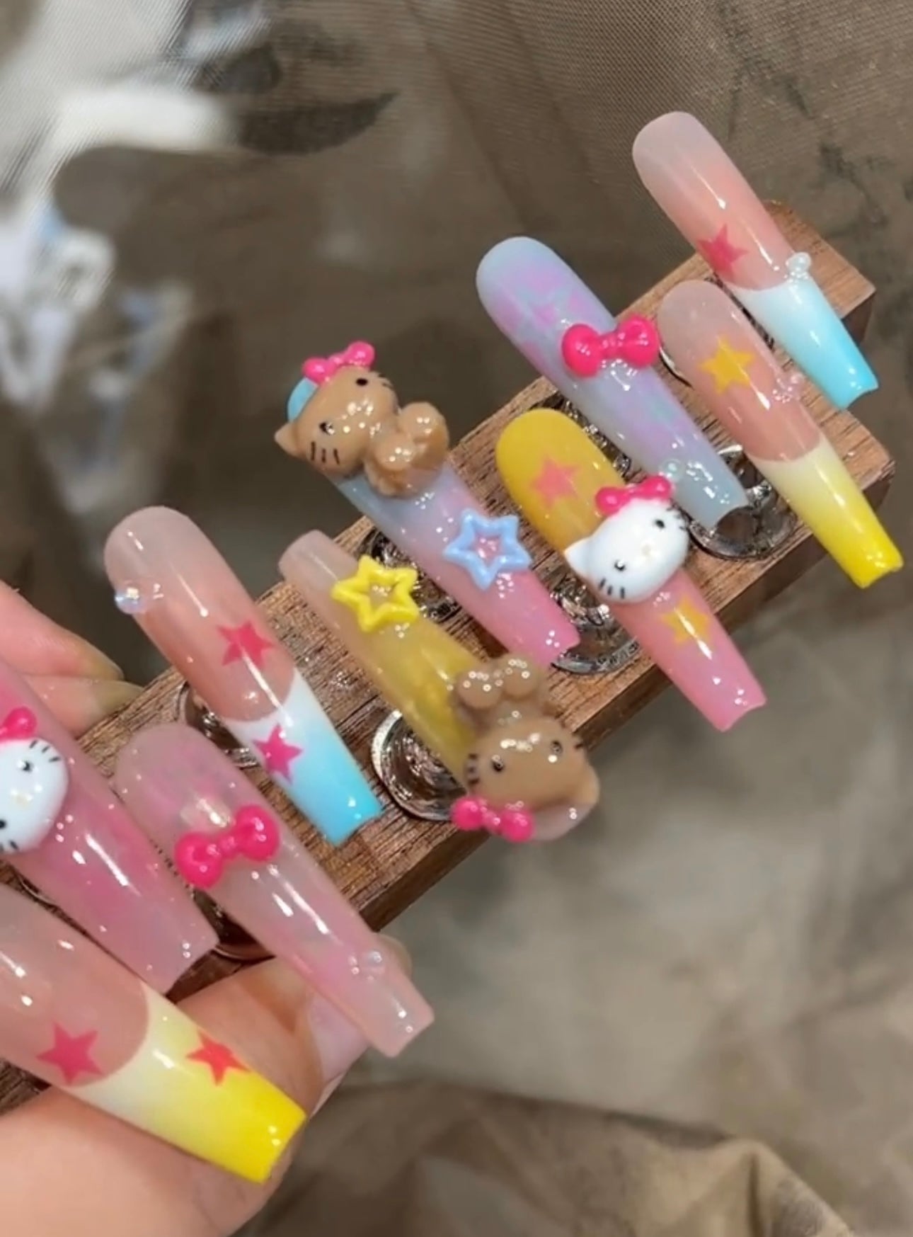 Colorful and cute hello Kitty nails