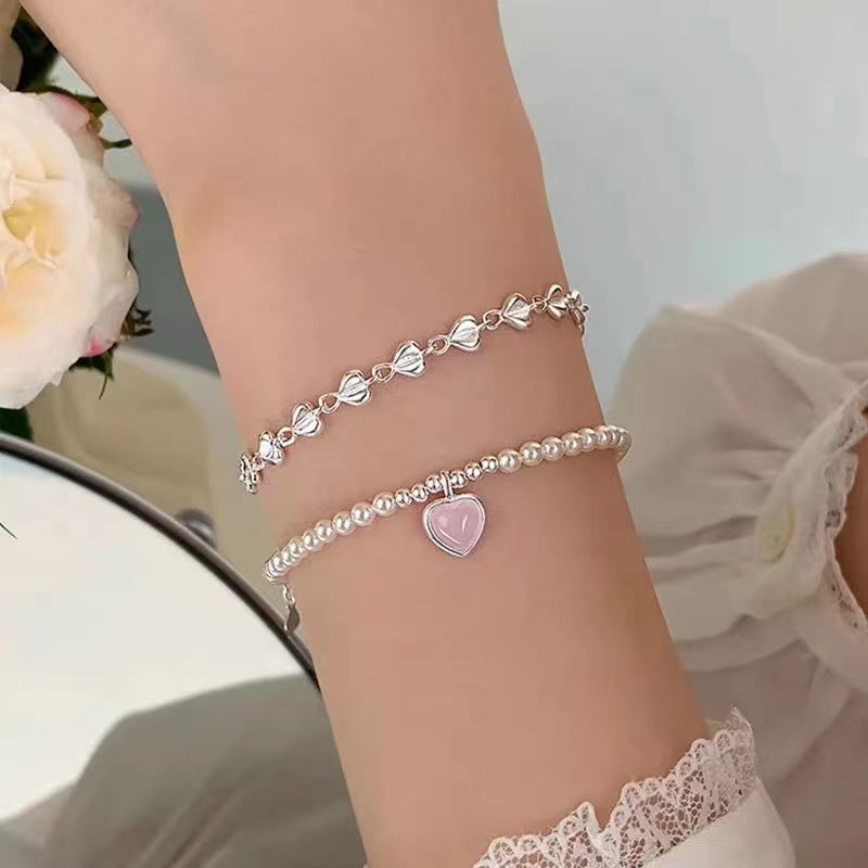 Korean version of light luxury niche design pink love bracelet women's 2023 new best friend exquisite versatile bracelet