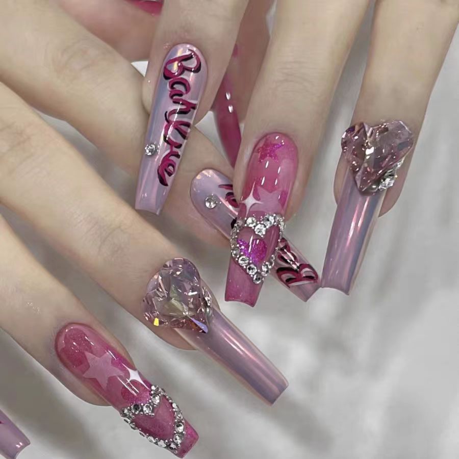 Y2K Millennium Sweet and Spicy Barbie Cherry Blossom Same Nail Beauty Huazi Cat Eye Advanced Princess Style