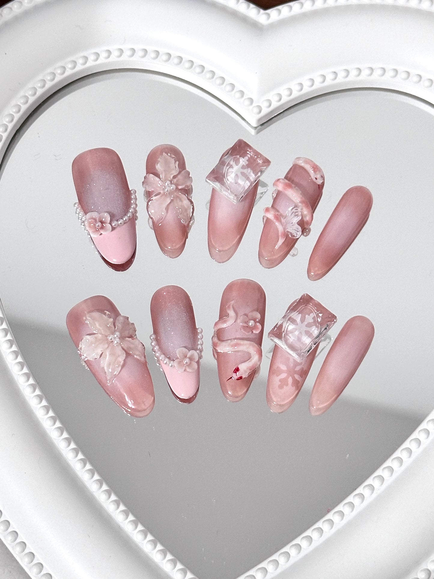 Elegant Pink Floral 3D Nail Art Design