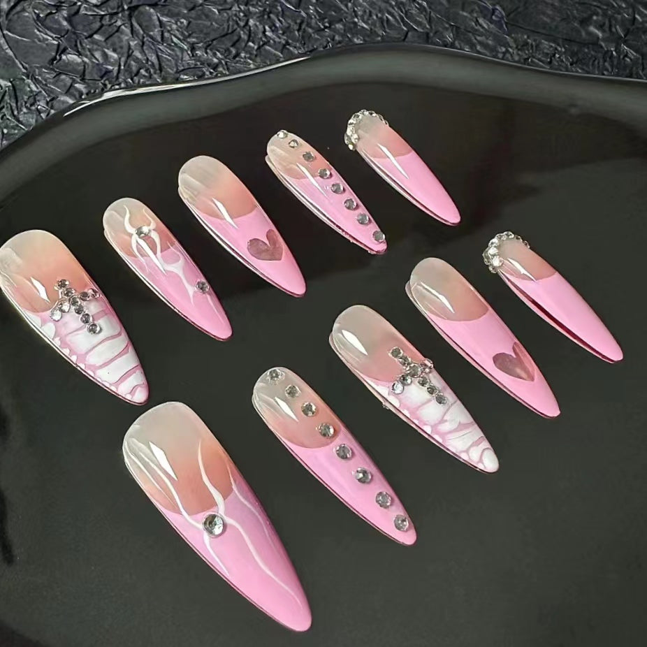 Pink powder blusher, sweet girl, tender powder blusher, long pointed, wearing nail