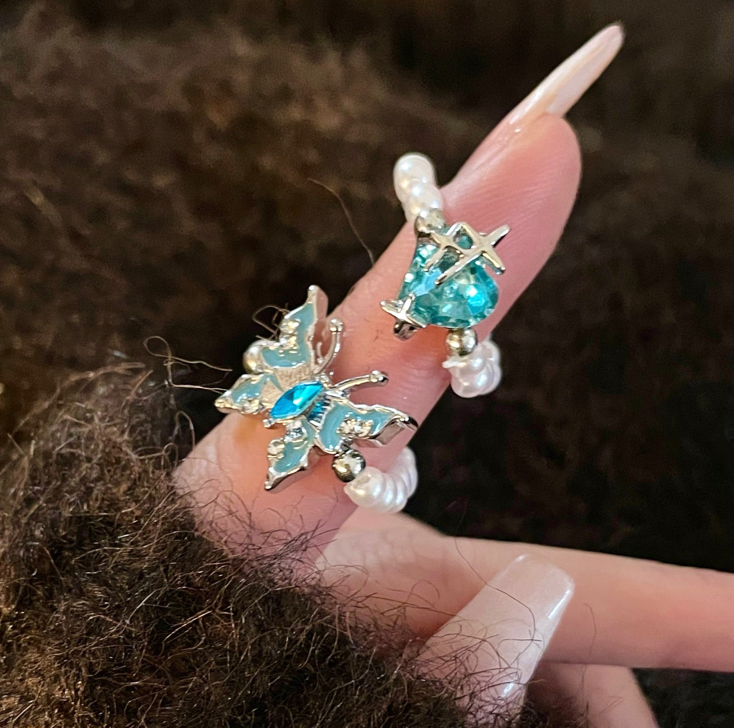 Blue love butterfly ring women's niche design advanced sense
