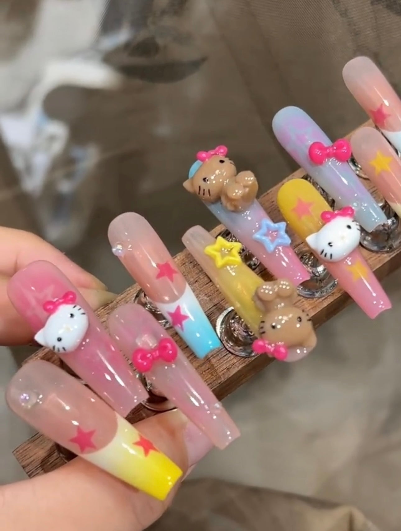 Colorful and cute hello Kitty nails