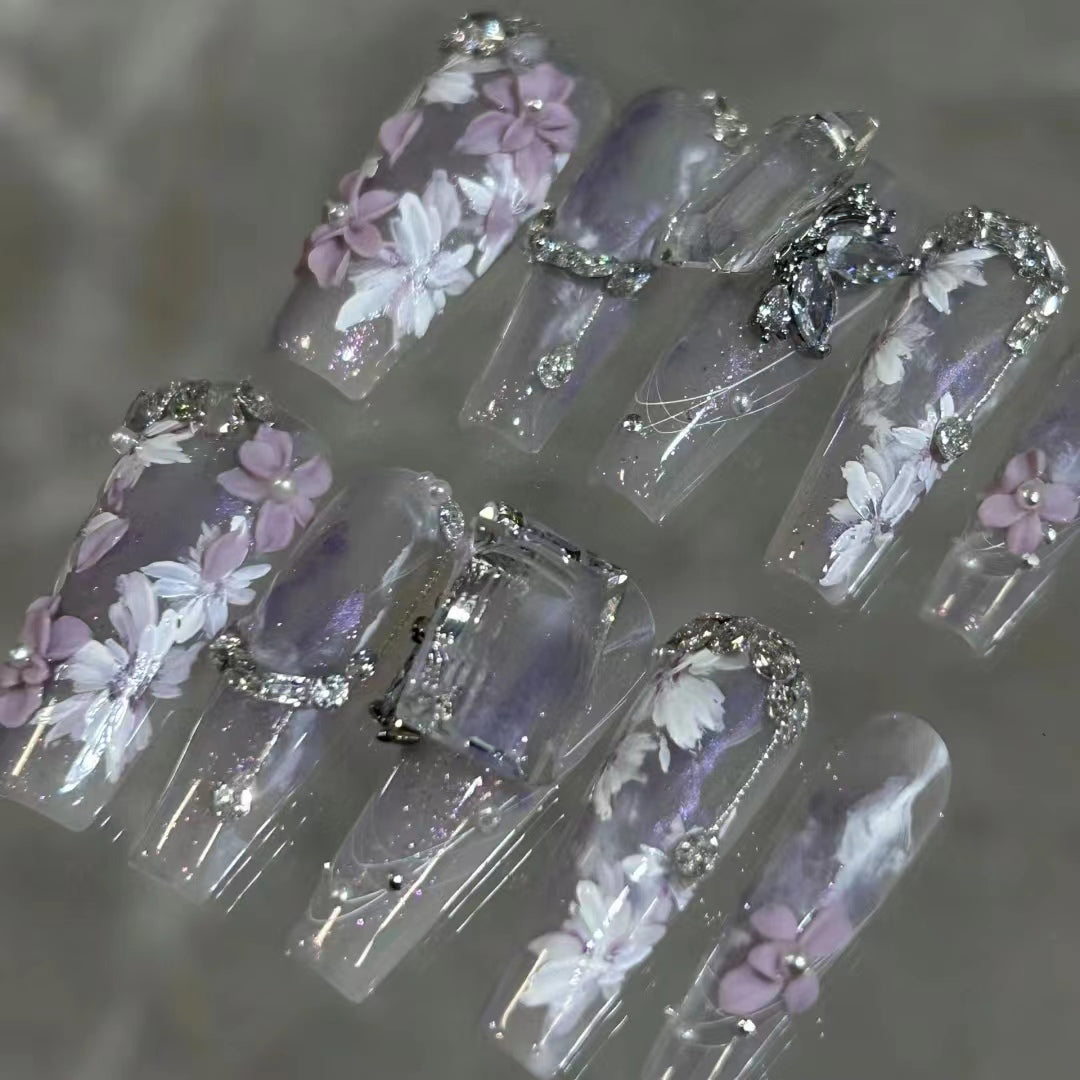 Flower purple good night day nails