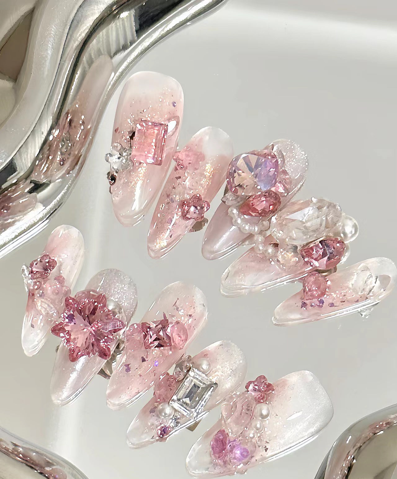 Barbie powder Swarovski nails snails