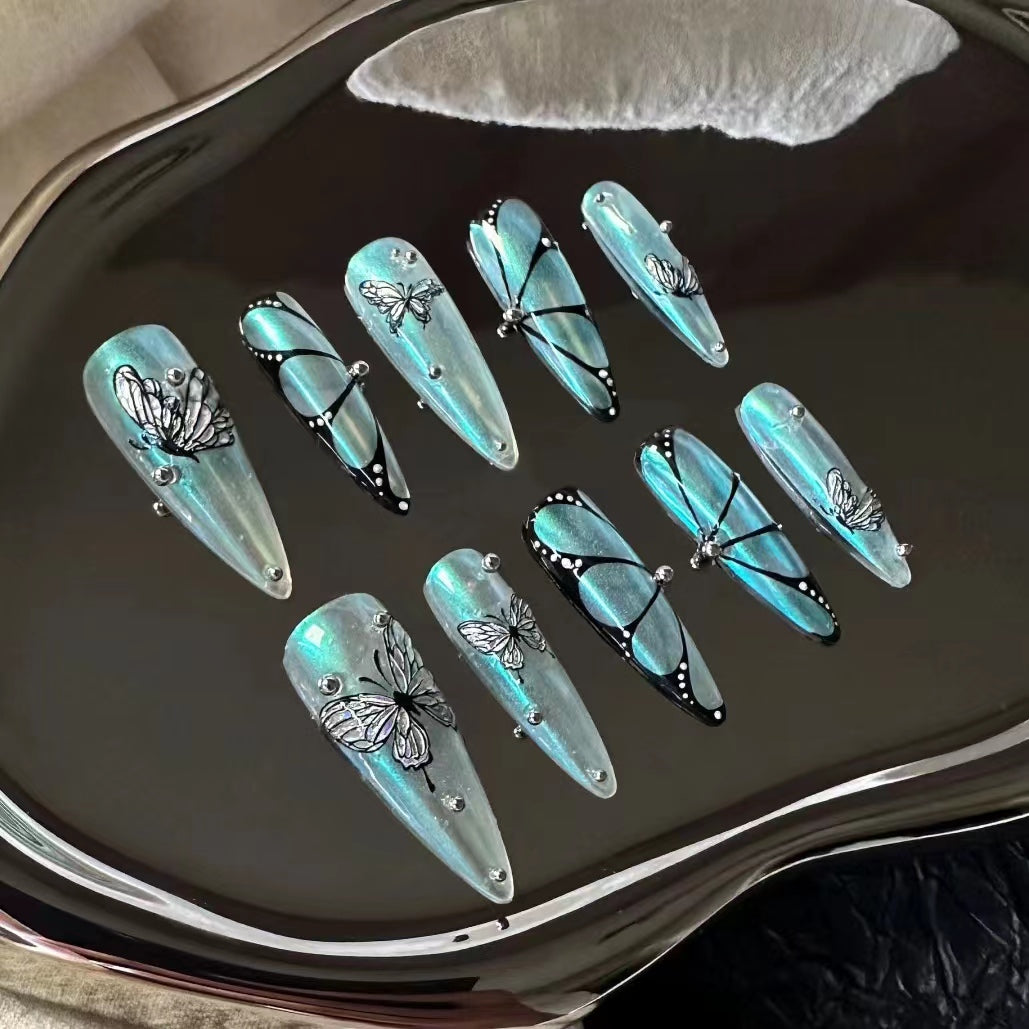 Colorful Butterfly Pianpian Nail Beauty Cute Japanese relief back glue 5D internet famous new model
