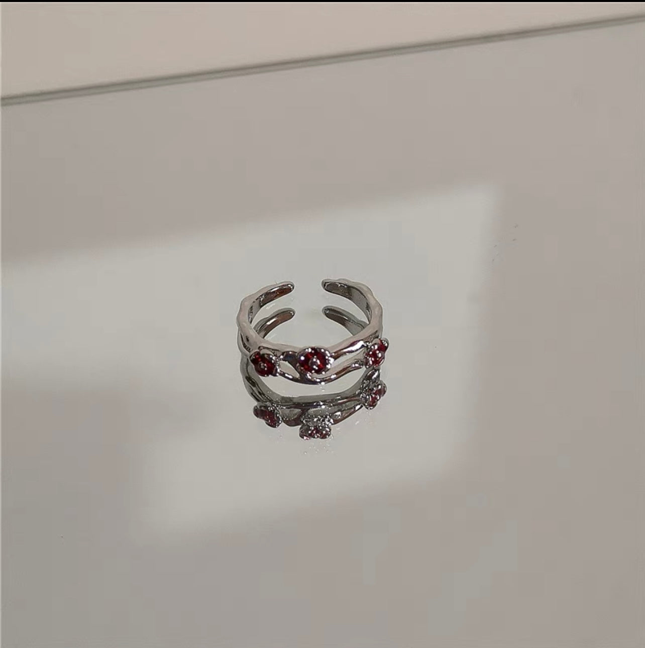 Kpop Fashion Punk Red Crystal Heart Irregular Open Metal Rin