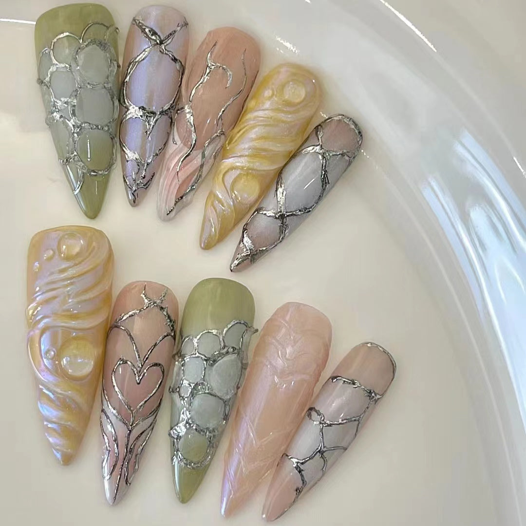 Pure handmade customized autumn and winter long armor products, high-end wearable armor, halo dyed gilded Maillard nail art