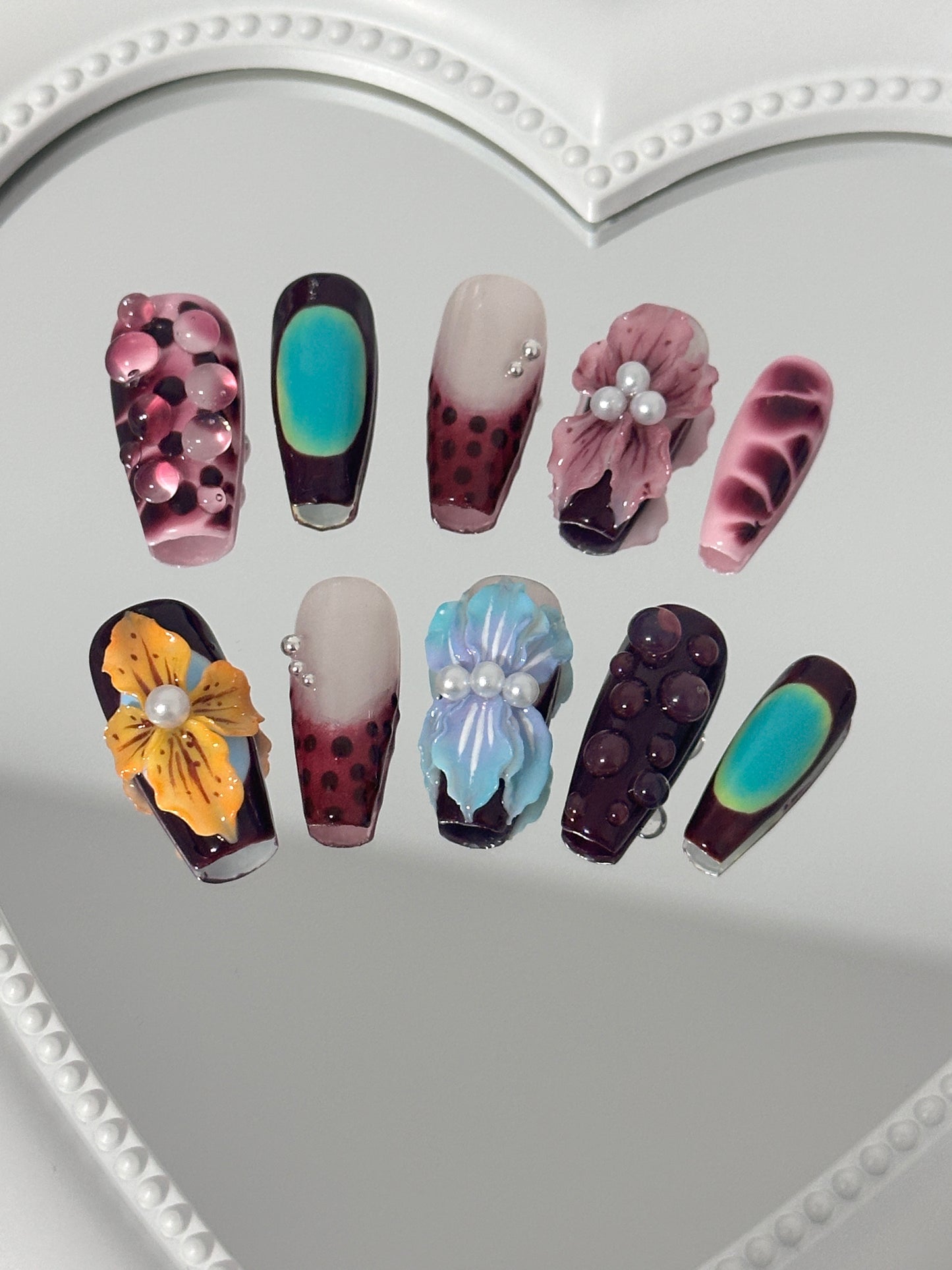 Elegant Floral Fantasy Nail Set(size M)