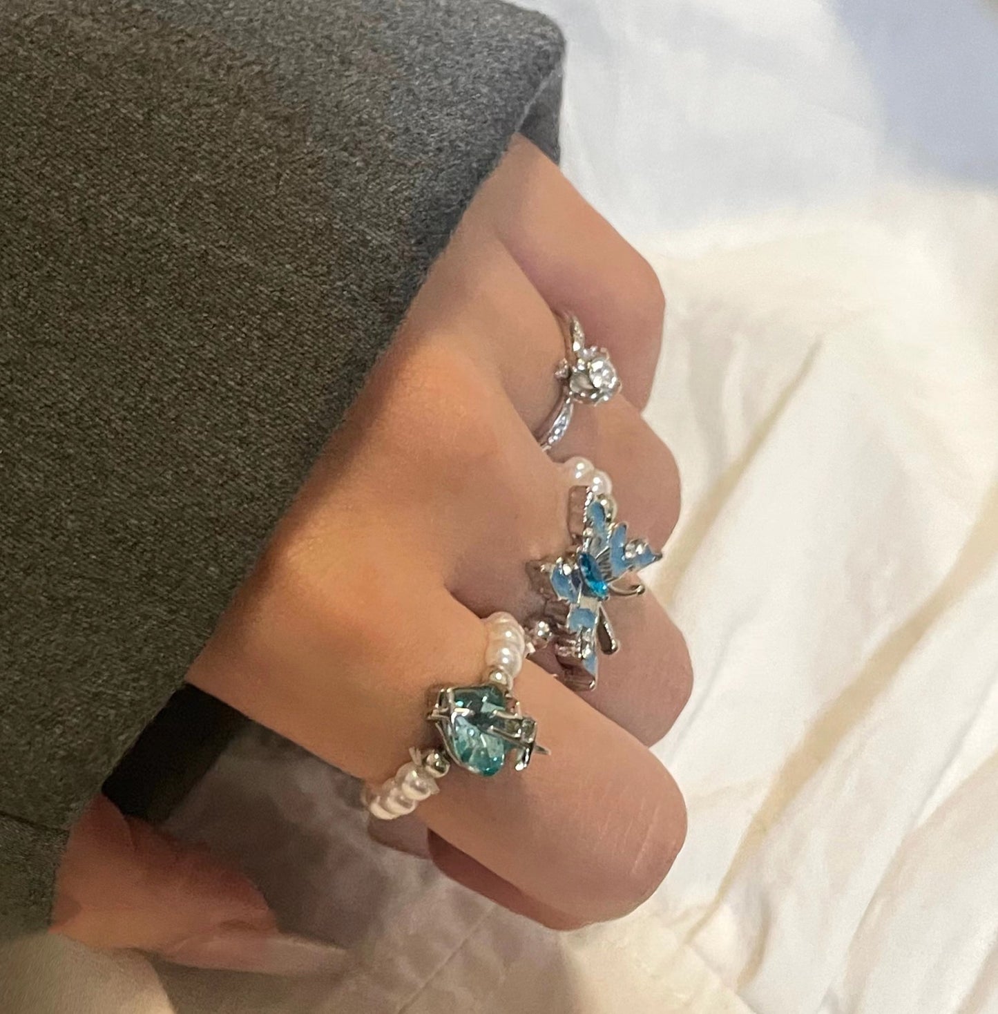 Blue love butterfly ring women's niche design advanced sense