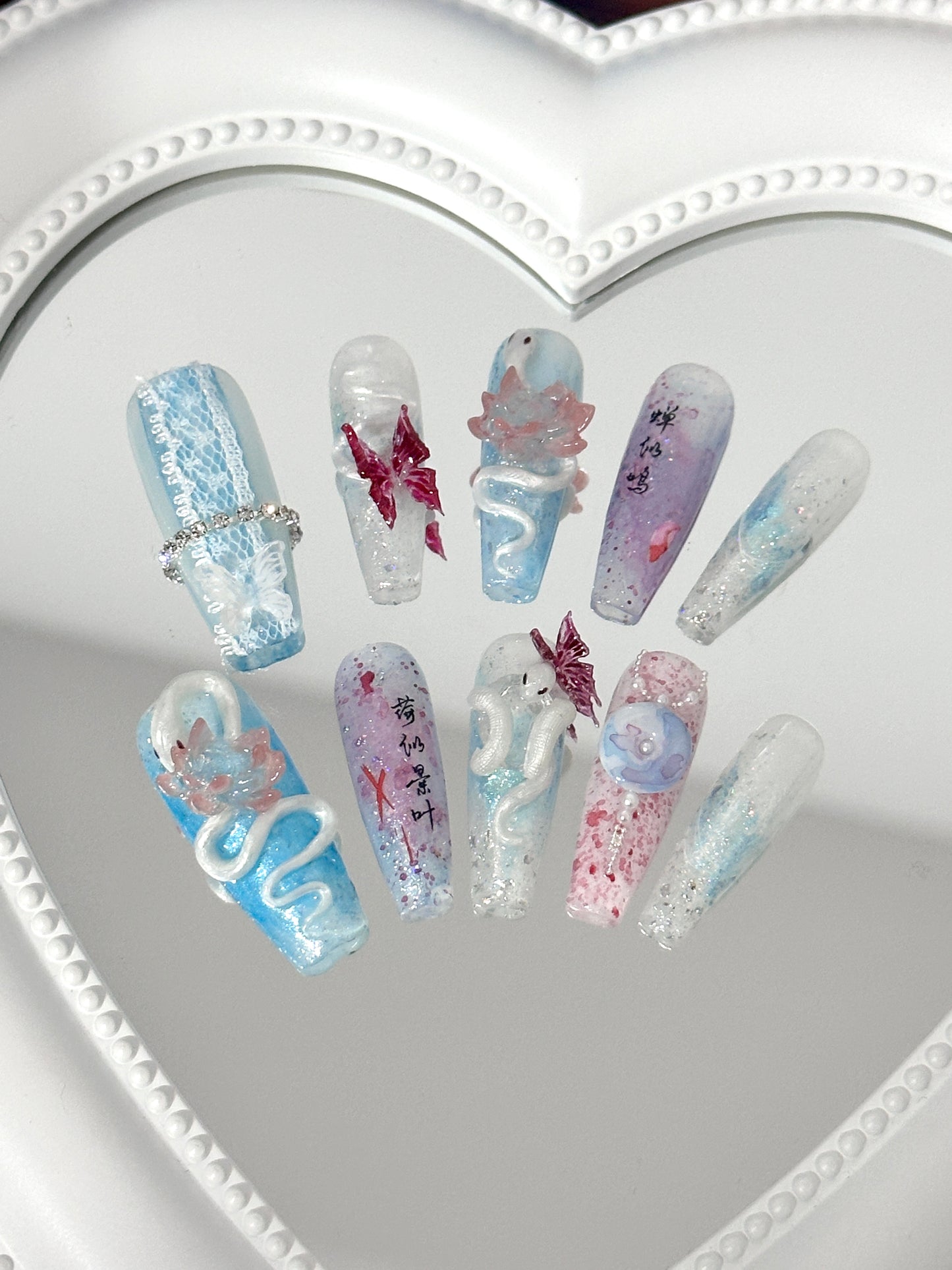 Dreamy Butterfly & Lotus Nail Art – Ethereal Elegance