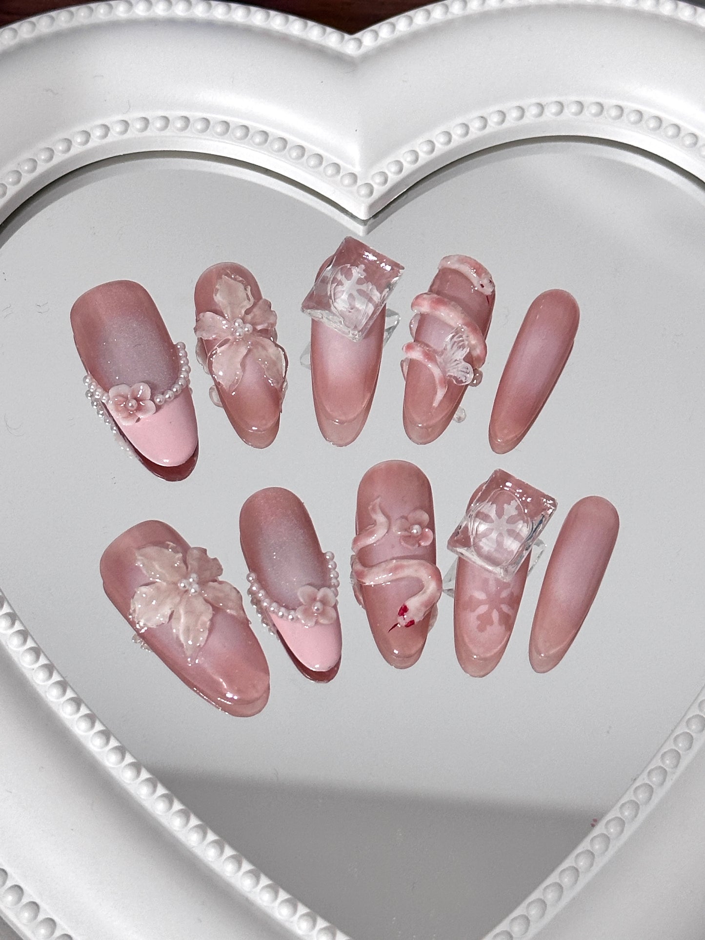 Elegant Pink Floral 3D Nail Art Design