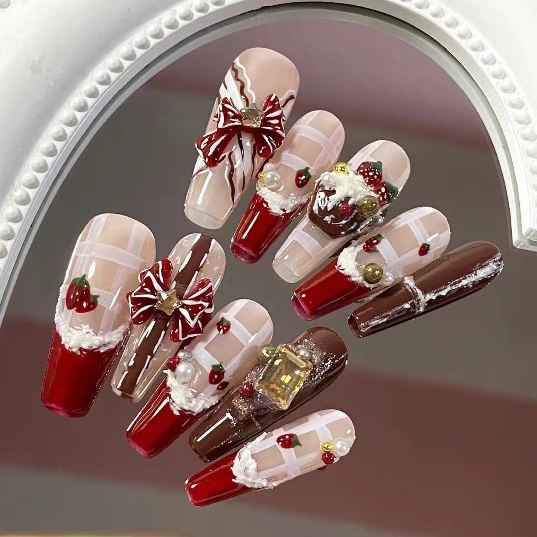 Christmas nail art, fairy like cat eyes, exploding Christmas tree, handcrafted, detachable wearing armor