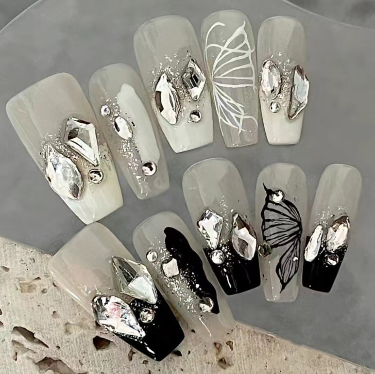 Cool Black Spicy Girl Gradual Broken Diamond Dark Explosive Flash Nail Enhancement