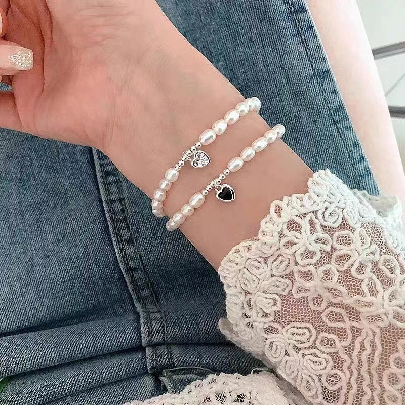 Handmade 925 sterling silver natural pearl bracelet women's zircon love niche design temperament versatile Internet celebrity trend