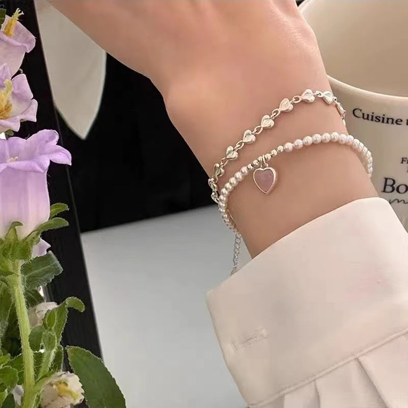 Korean version of light luxury niche design pink love bracelet women's 2023 new best friend exquisite versatile bracelet