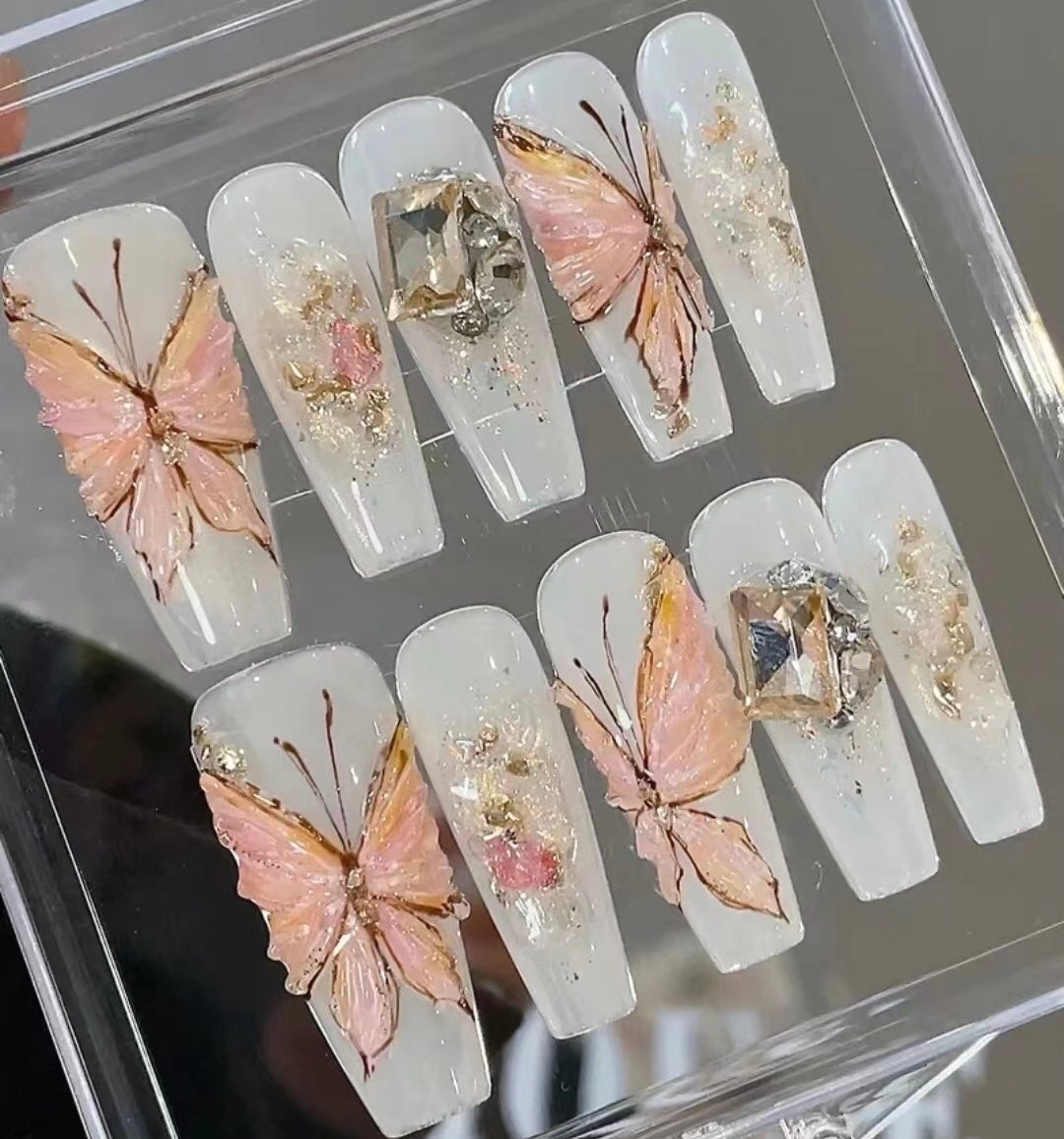 yellow butterfly cute nails
