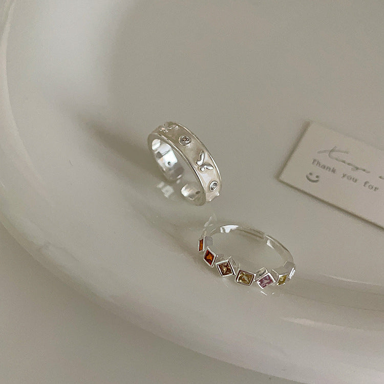 Pink zircon drip oil flower ring women's design niche sweet personality simple and versatile temperament ring ring