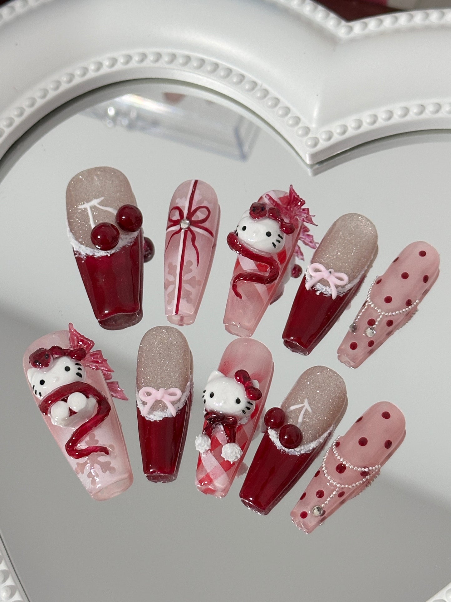Festive Hello Kitty & Cherry Nail Art(size M)