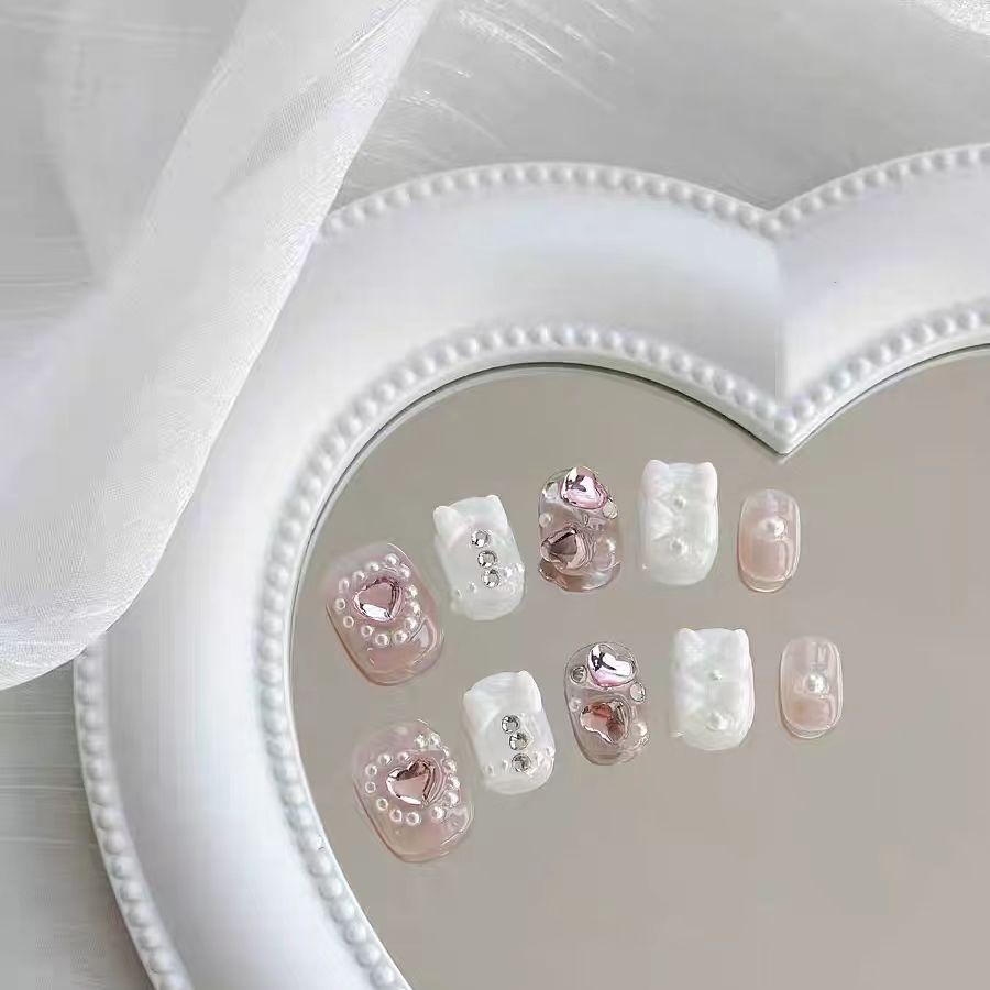 Girl's Heart | Handmade Wearing Armor Cute Short Bow Pink Love Pearl Summer New Short Armor