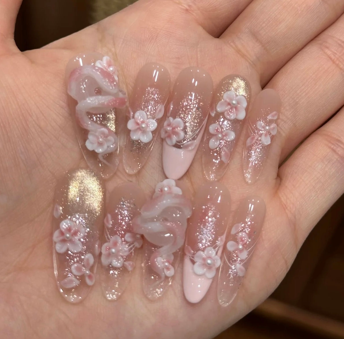 Elegant Crystal Bloom Nail Art”
