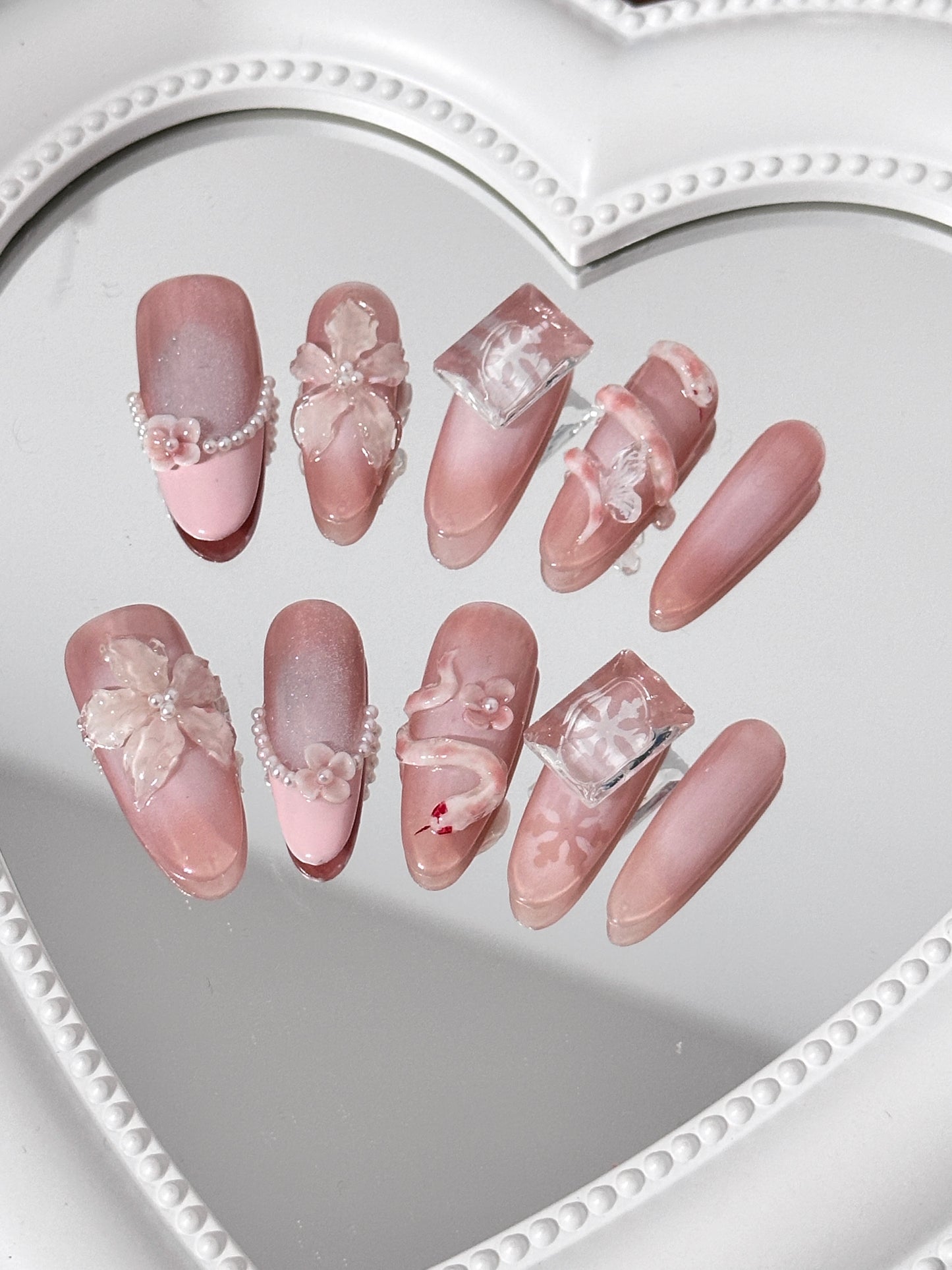Elegant Pink Floral 3D Nail Art Design