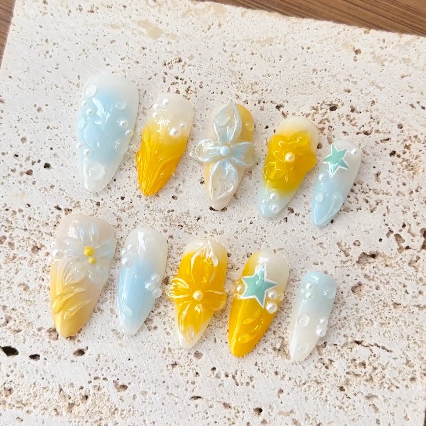 Sunny Floral 3D Press-On Nails