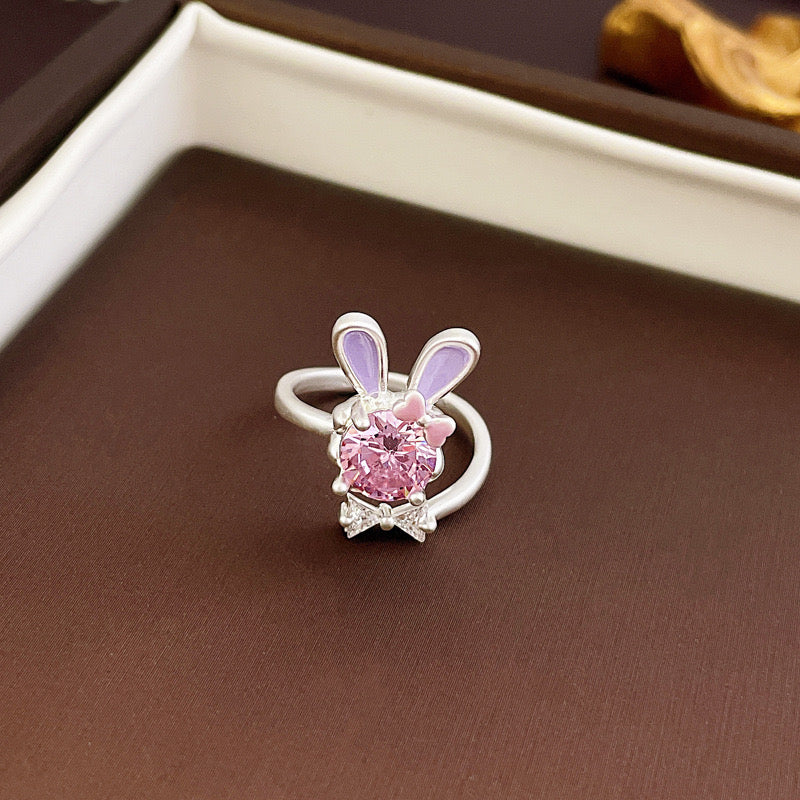 Pink zircon bow rabbit open ring