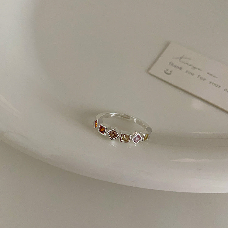 Pink zircon drip oil flower ring women's design niche sweet personality simple and versatile temperament ring ring
