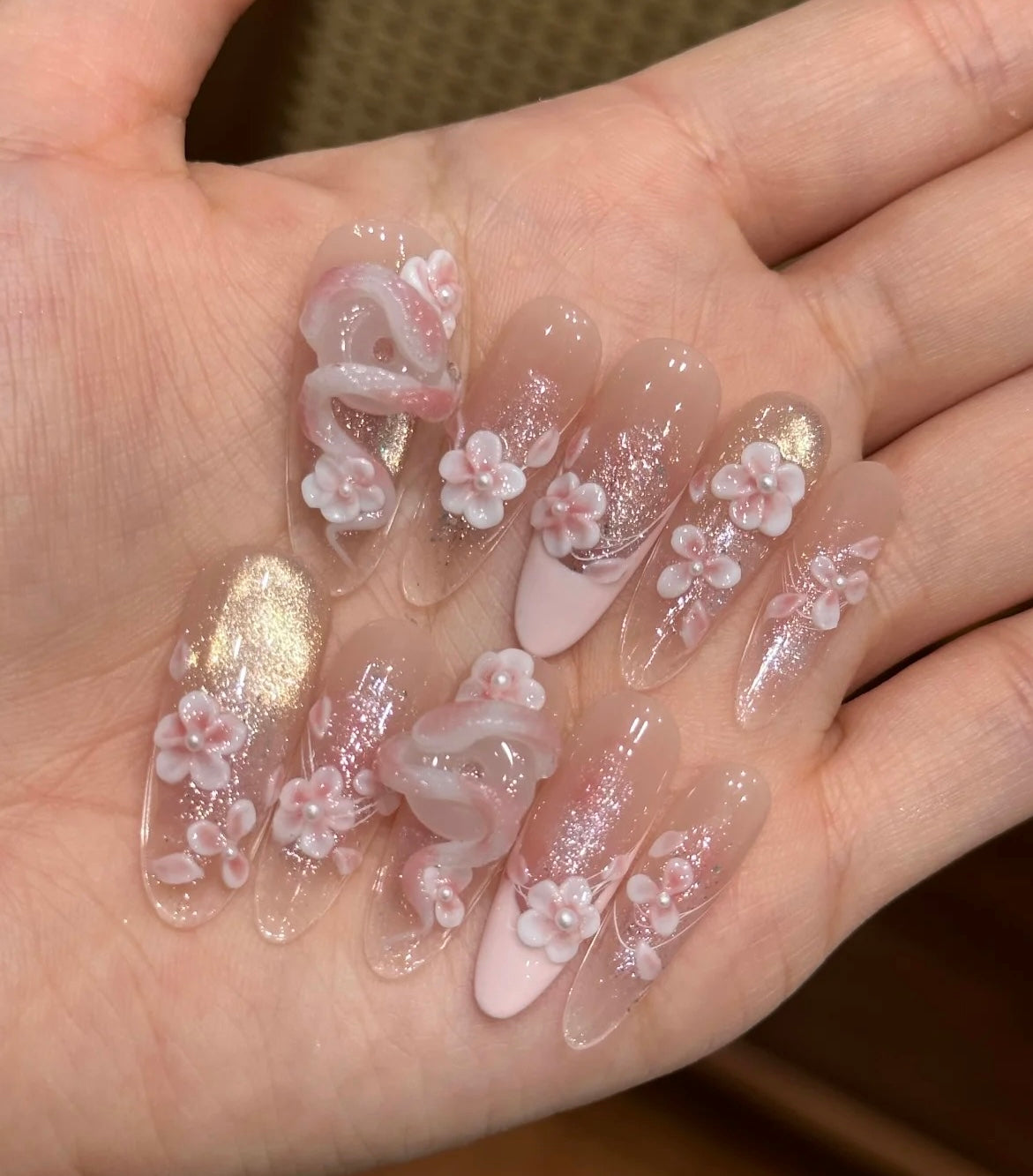 Elegant Crystal Bloom Nail Art”