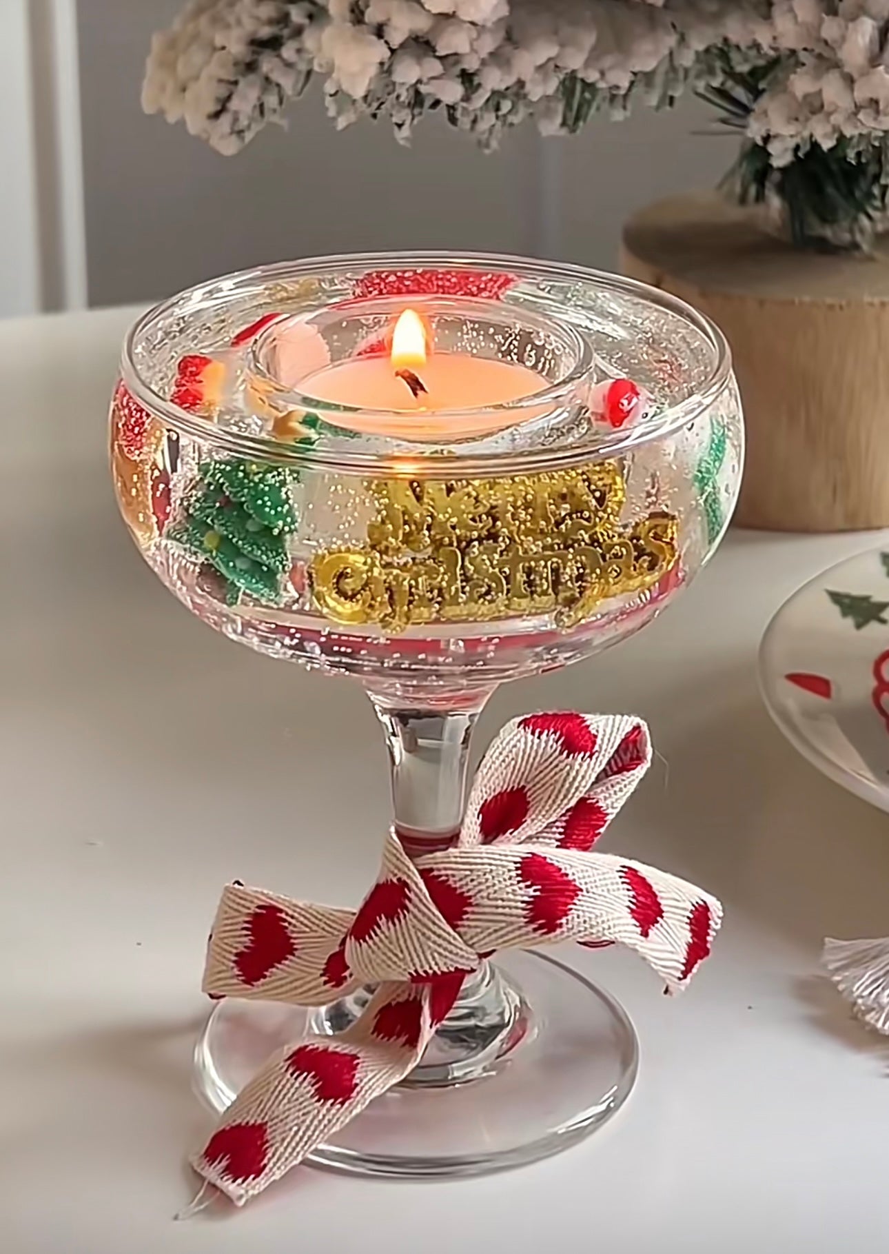 Wine Glass Christmas Candle Holder (Candle holder can be reused)