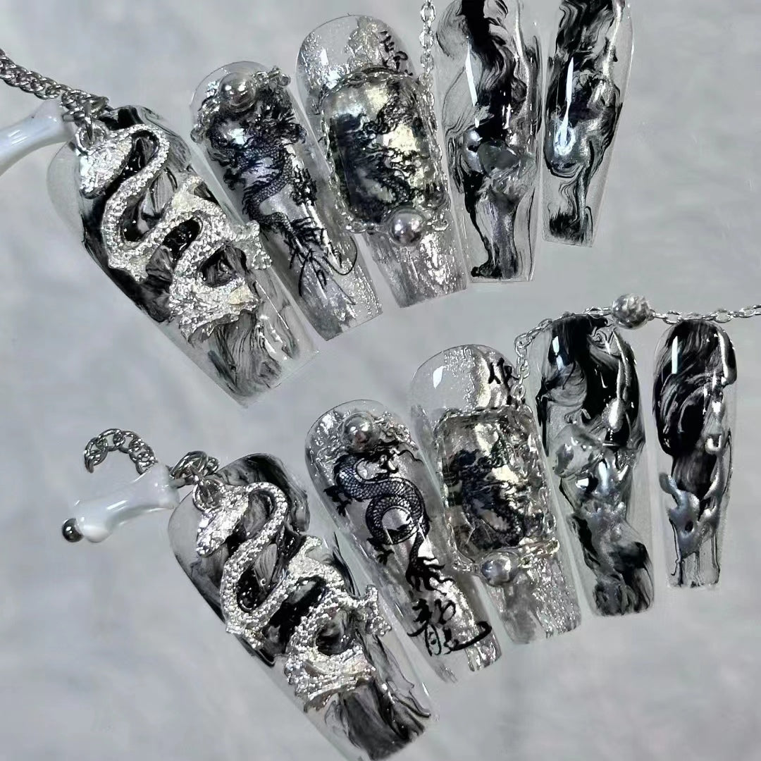 Chinese style gold silver alloy dragon new Chinese style ancient style nails
