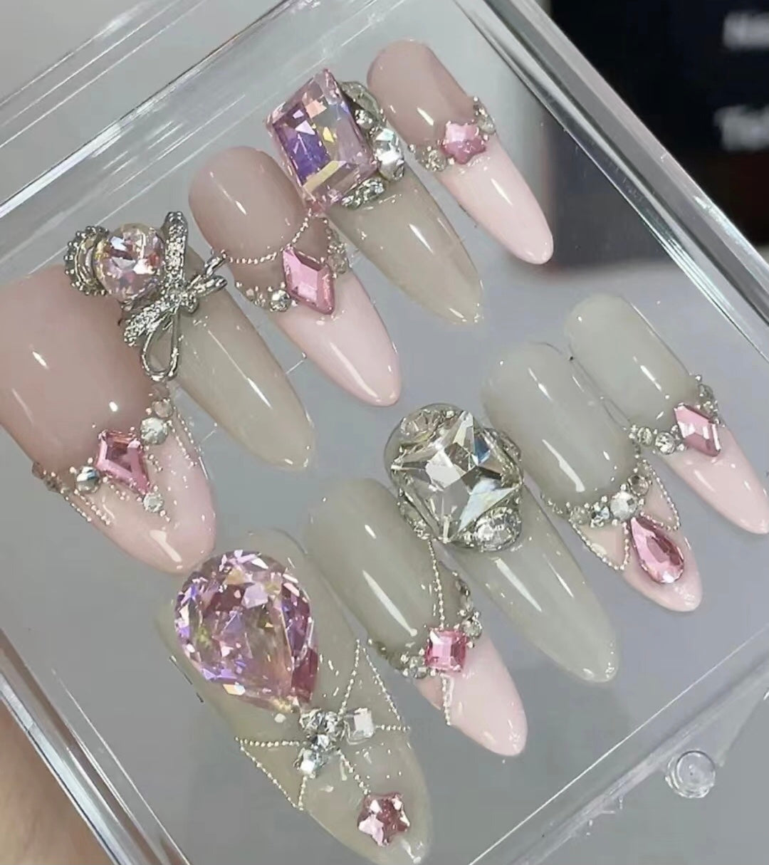 Pink butterfly cute nails