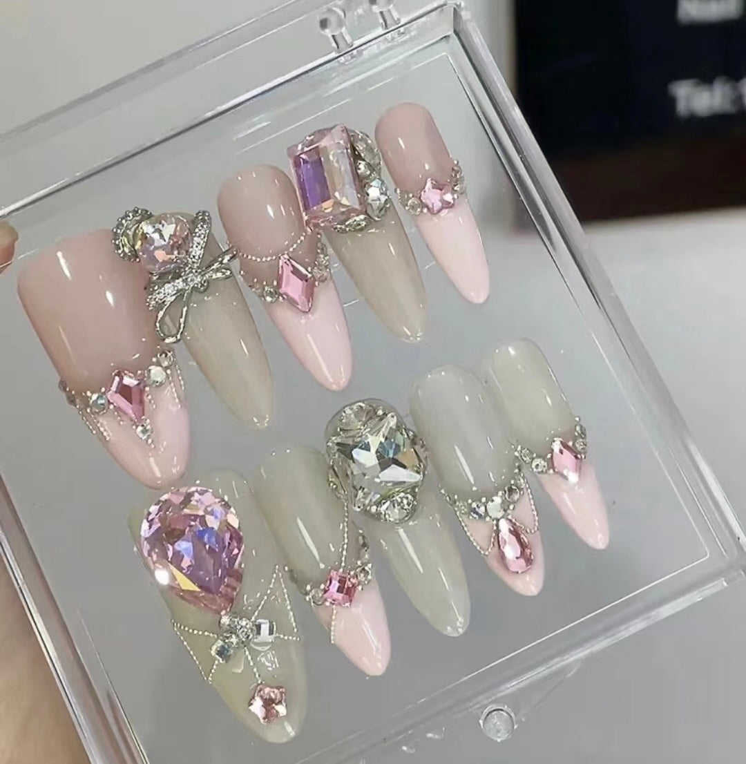Pink butterfly cute nails