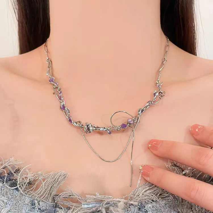 Purple rose patchwork necklace, light luxury and niche women's 2022 new personalized high-end design accessories