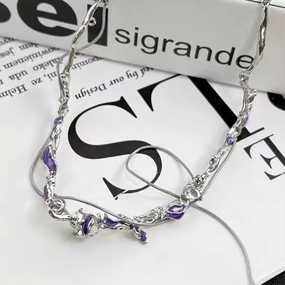 Purple rose patchwork necklace, light luxury and niche women's 2022 new personalized high-end design accessories