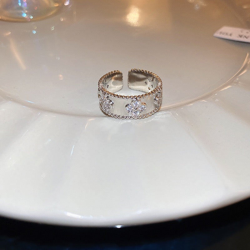 Zircon snowflake rotatable opening ring temperament light luxury high-end index finger ring