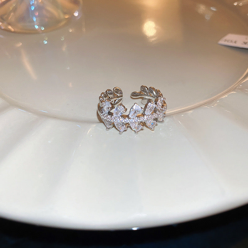 Zircon snowflake rotatable opening ring temperament light luxury high-end index finger ring