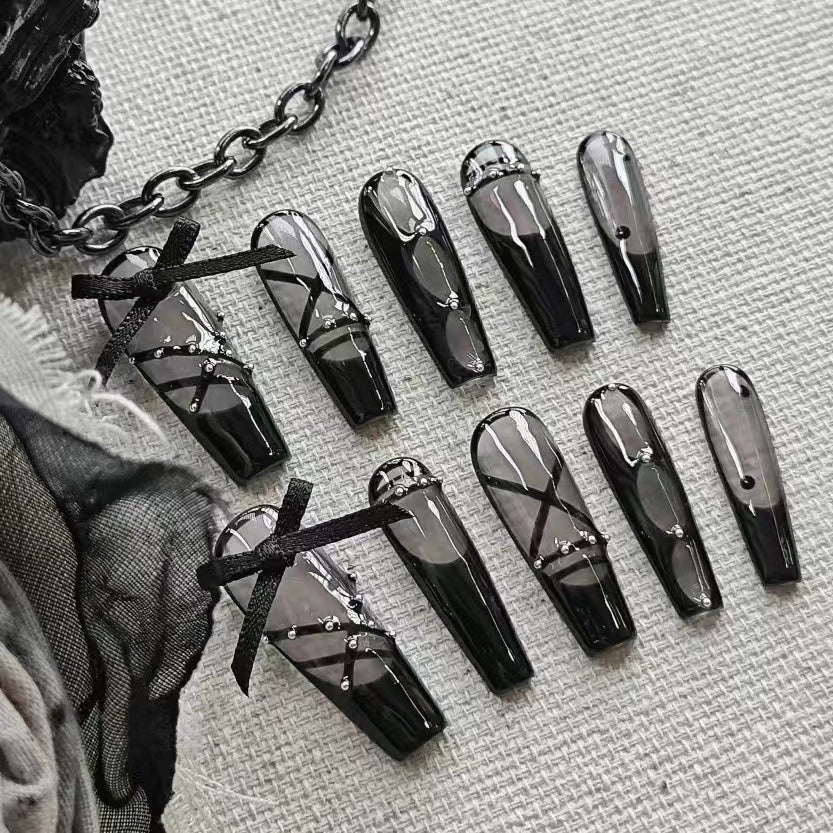 Black ballet shoes, black swan press on nail