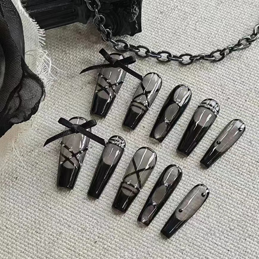 Black ballet shoes, black swan press on nail