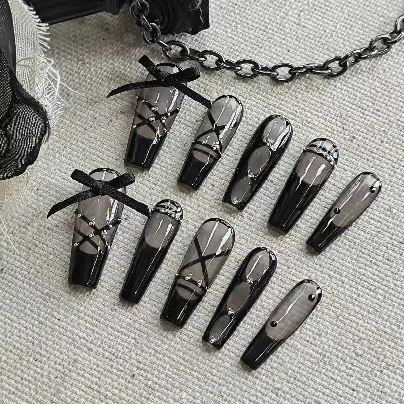 Black ballet shoes, black swan press on nail