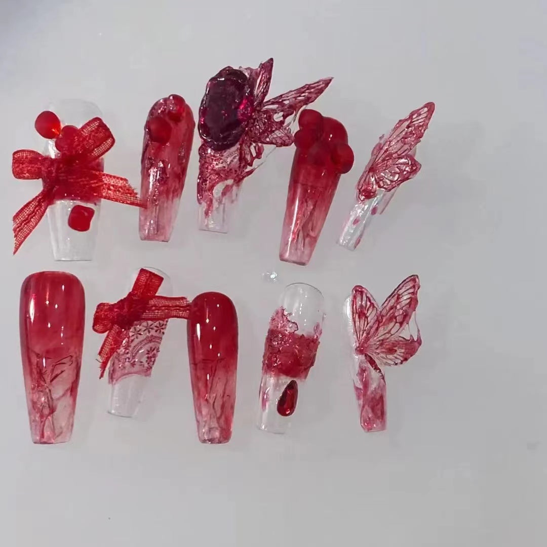 2024 New Vintage Dry Rose Blood Butterfly Liquid Tear Butterfly Thin and Tough Nail Enhancement