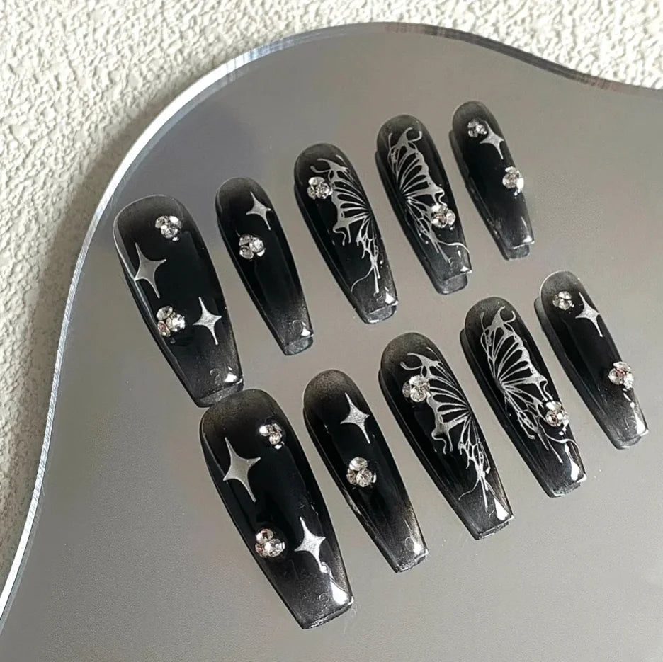 Sweet black shiny diamond metal butterfly black powder blusher hand wear armor