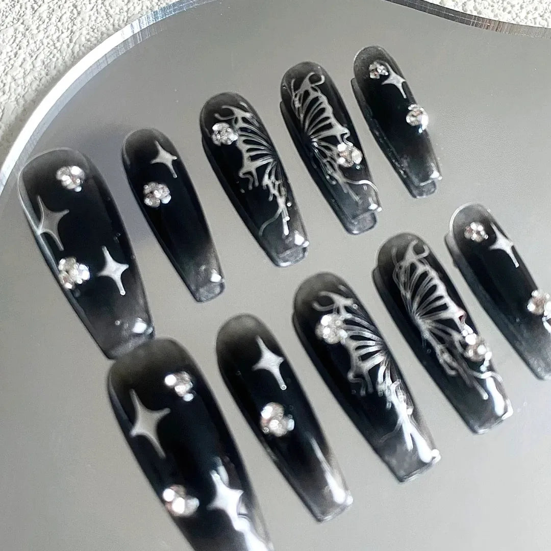 Sweet black shiny diamond metal butterfly black powder blusher hand wear armor