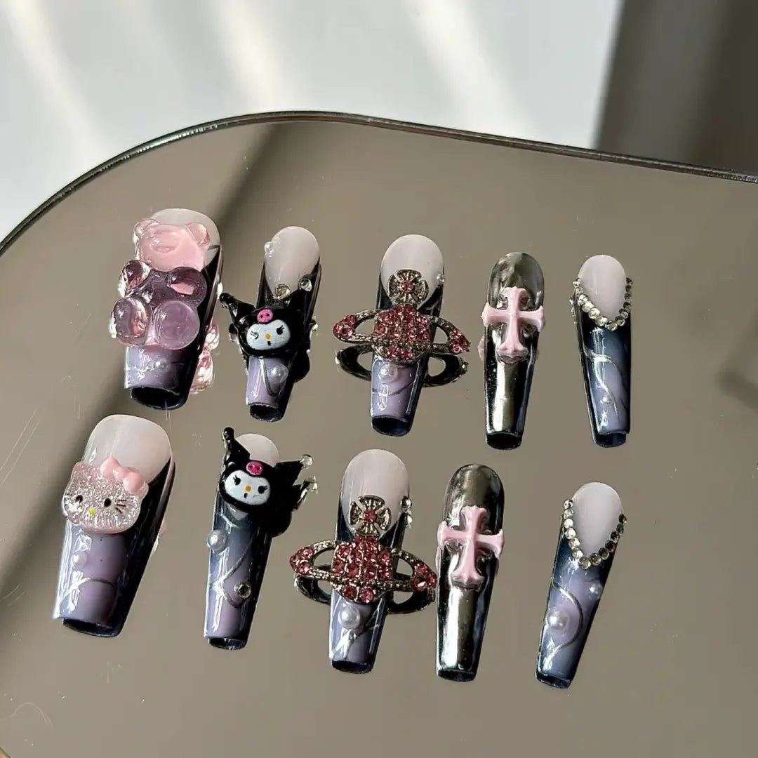 Kuromi Cool Black Purple Nail Ornament Kuromi Nail 3D Decoration Japanese Cool Funeral Dark Wind Nail Ornament
