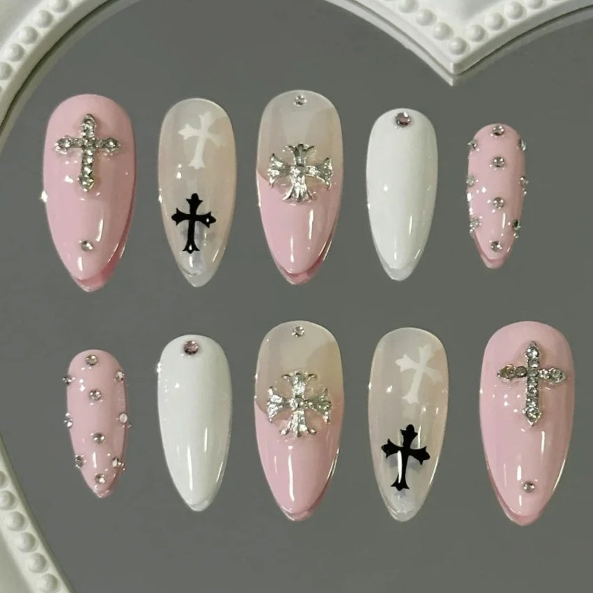 Broken Diamond Crow Heart Refreshing Spicy Girl Style Handmade Phototherapy Customized Wearing Nail Enhancements Detachable Nails