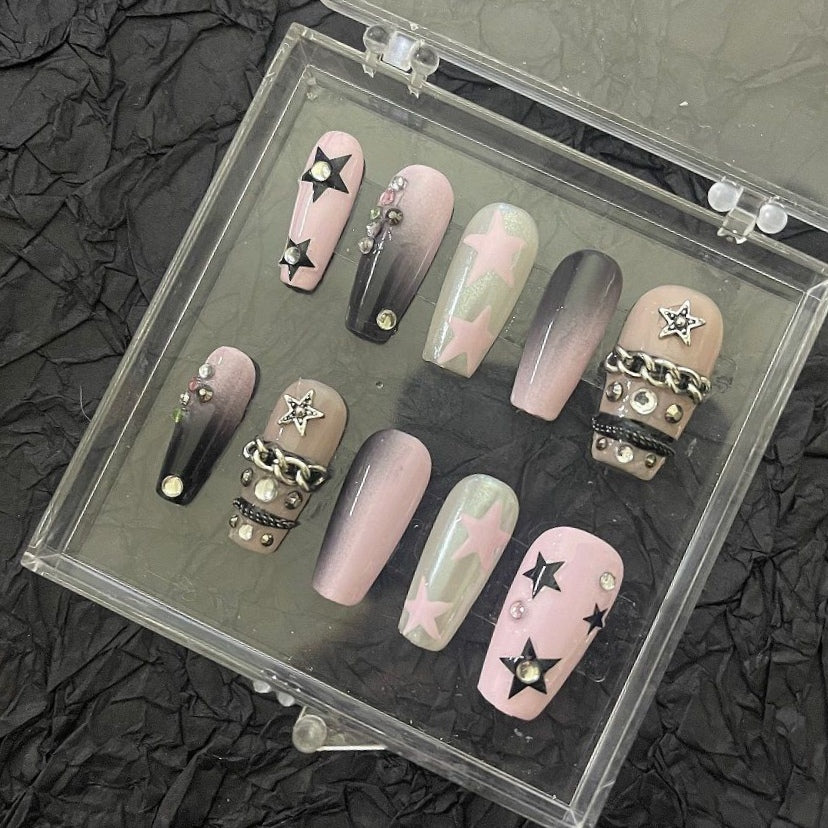 Pure Handmade Millennial Spice Girl Wears Armor Pentagram Chain Spray Gun Nail Enhancement Removable by Students