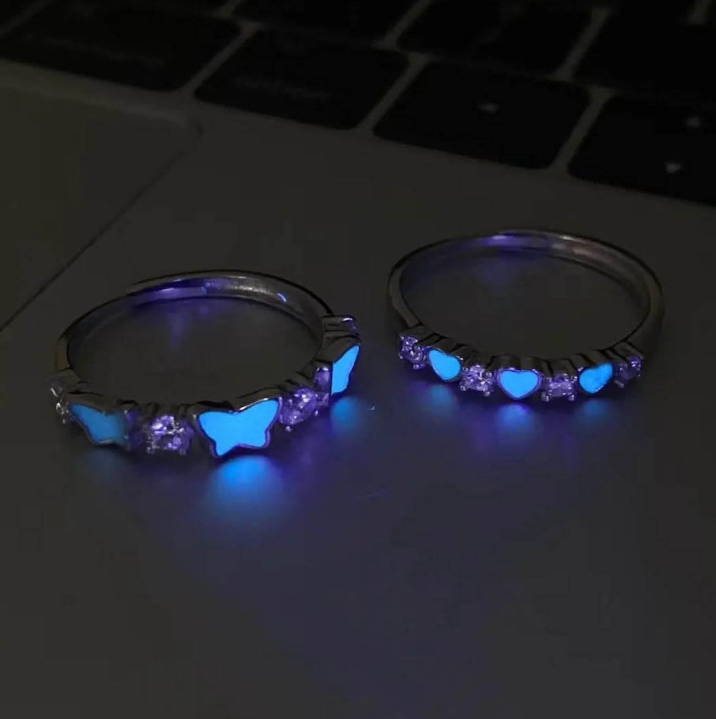 Blue Moonlight Ring, Glowing at Night, Couple Style, Cool Dark Knight