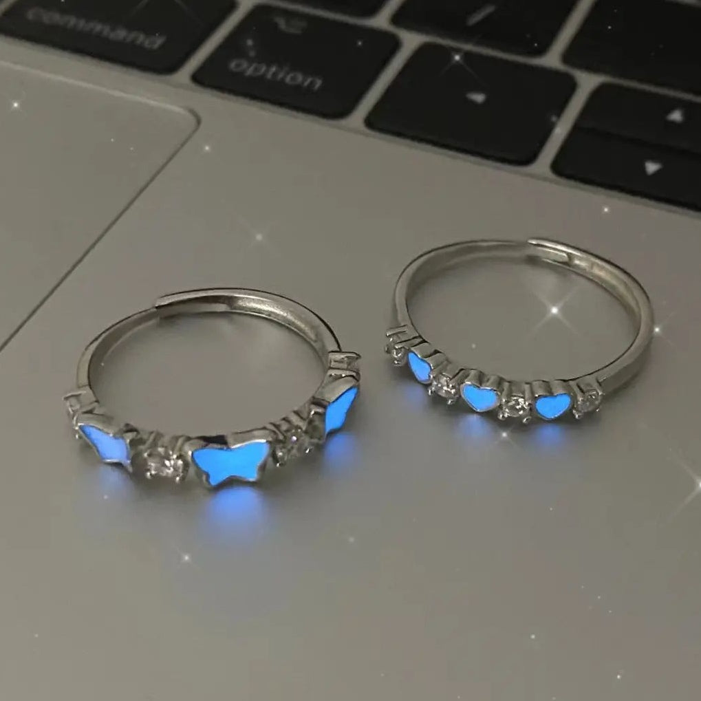 Blue Moonlight Ring, Glowing at Night, Couple Style, Cool Dark Knight
