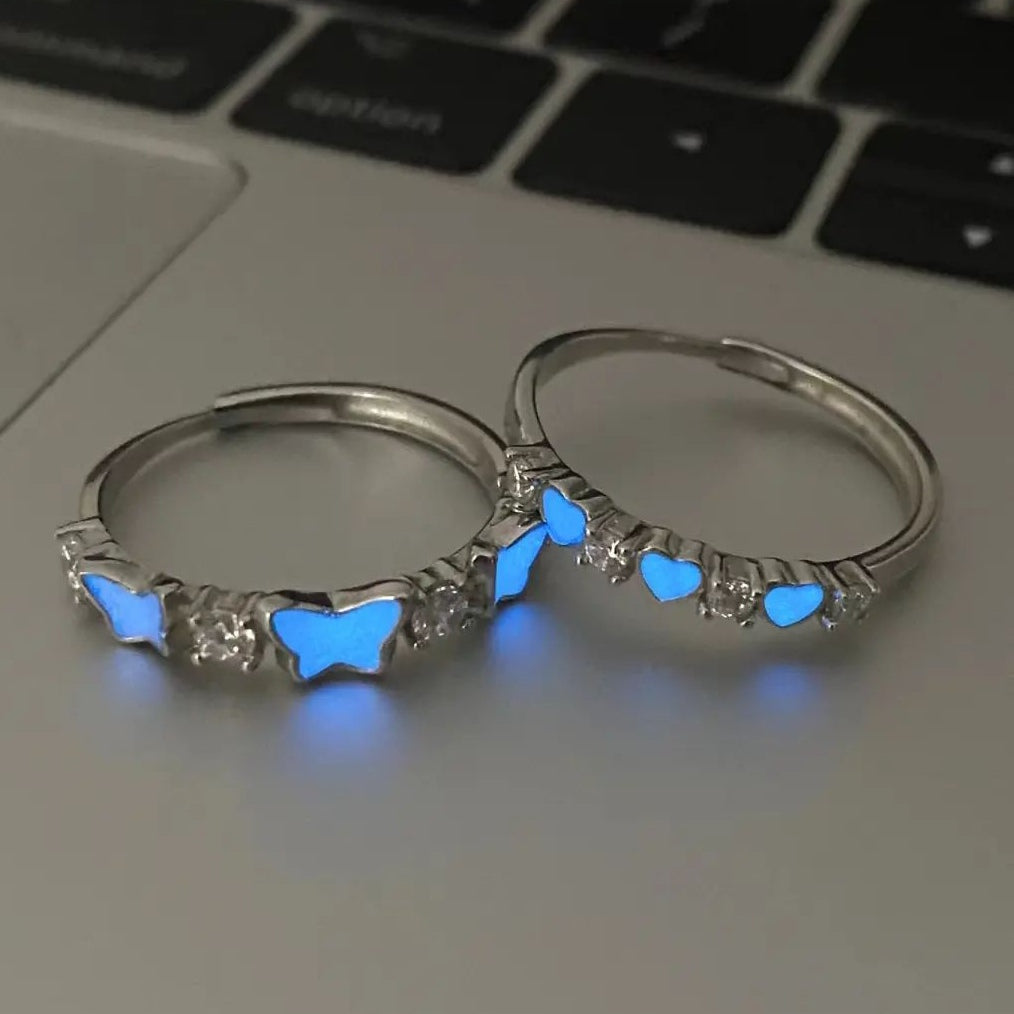 Blue Moonlight Ring, Glowing at Night, Couple Style, Cool Dark Knight